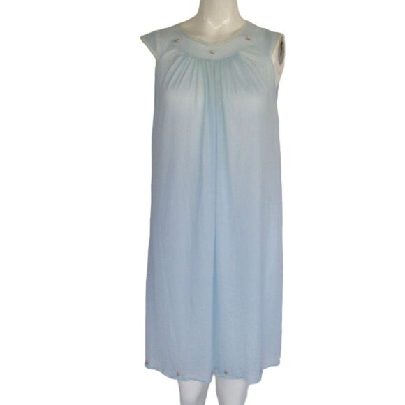 VINTAGE Nightgown, S, Nylon, Semi-sheer, Applique Flowers, Blue - Picture 1 of 8